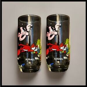 Vintage Smurfs Character Drinking Glass — Gargamel & Azrael Cartoon Glass — 1980